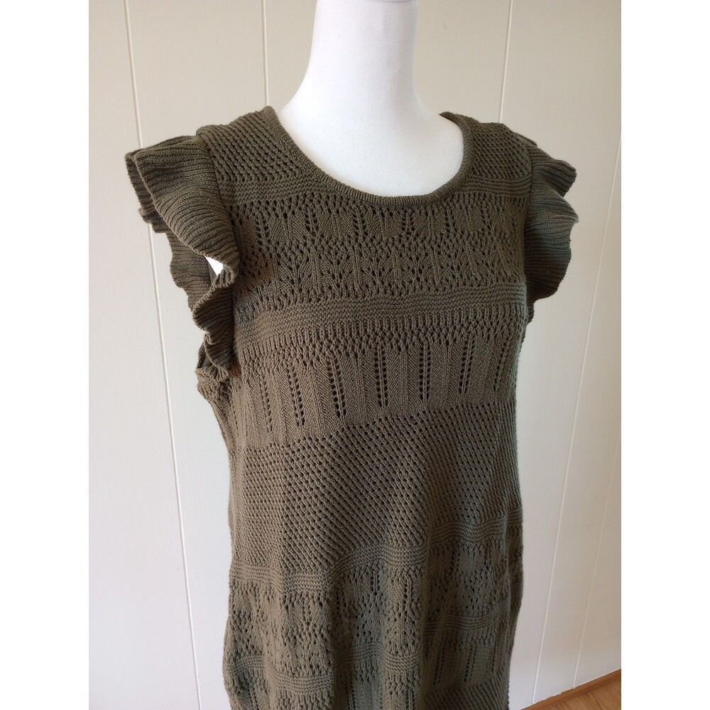 Liz Claiborne Sweater Midi Dress Large Ruffle Crochet Knit Fall Autumn Boho